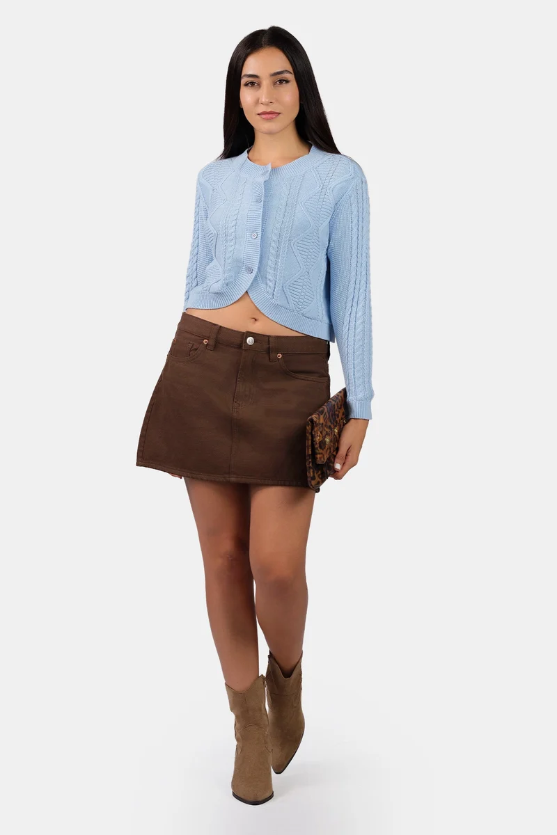 Sieny|100% Cotton Curved Hem Knitted Crop Cardigan