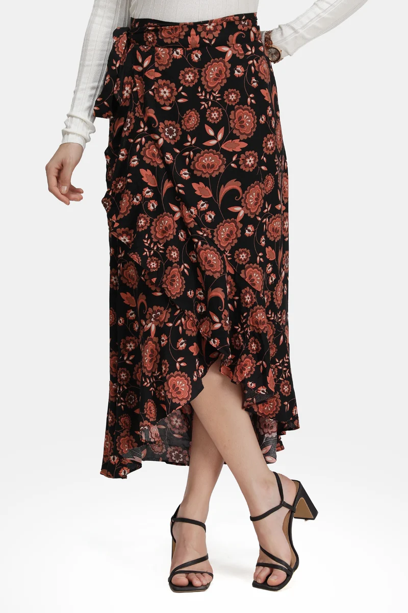 Mura|100% Viscose Wrap Skirt With Asymmetric Hem