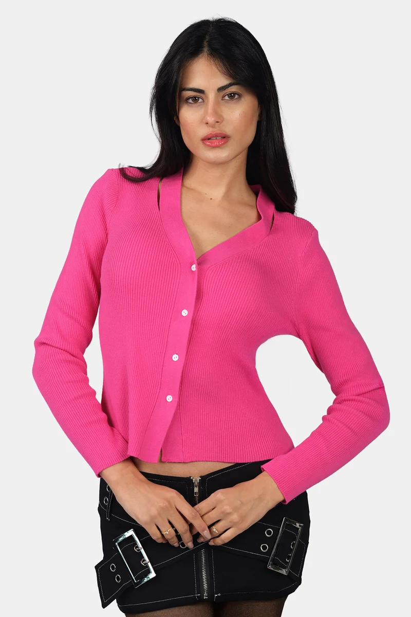 Roma|Cotton V-Neck Button Down Knit Cardigan