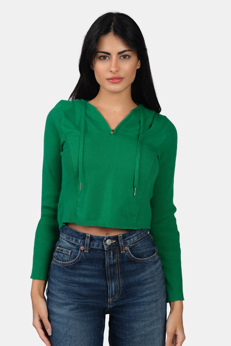 Ada|Viscose Half Zip Slim Fit Knit Hoodie