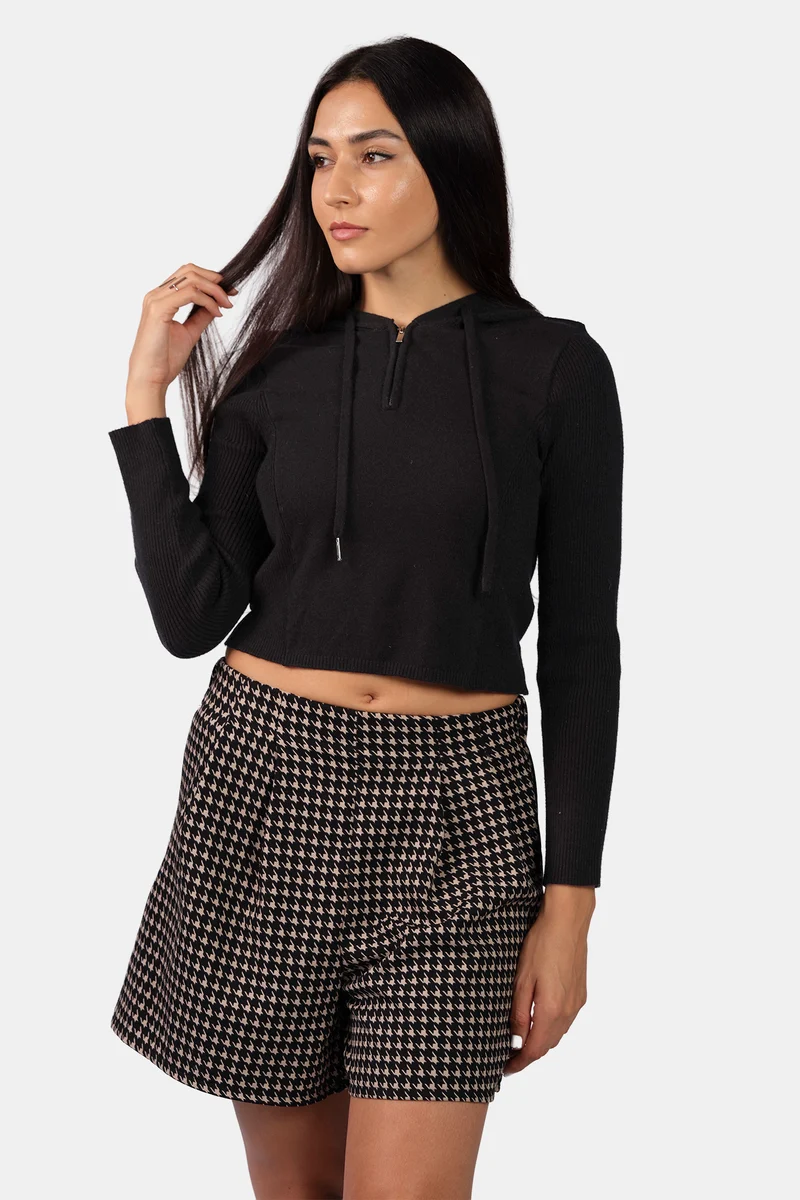 Olia|Viscose Half Zip Slim Fit Knit Hoodie