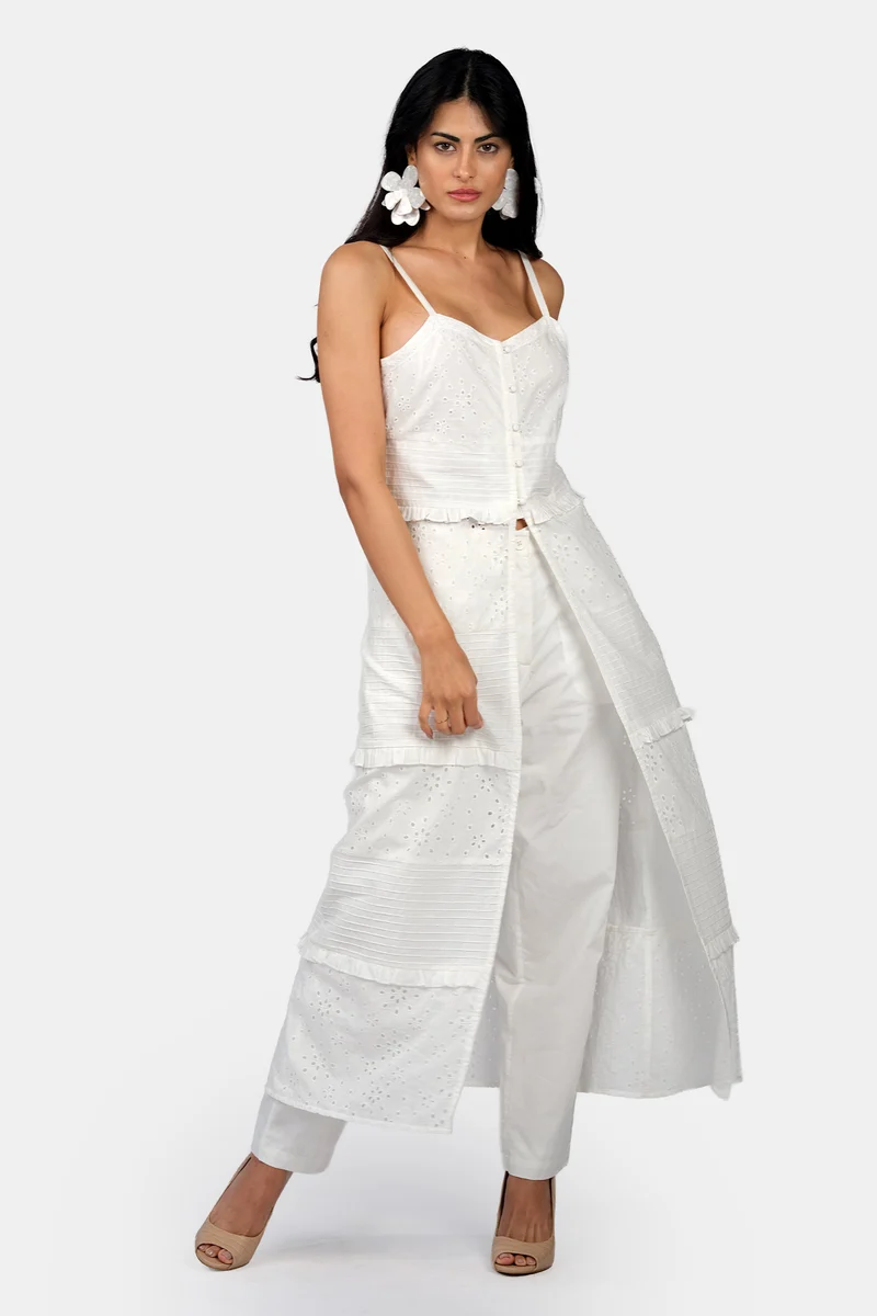 Eliona|100% Cotton Pintuck Lace Co-Ord Set