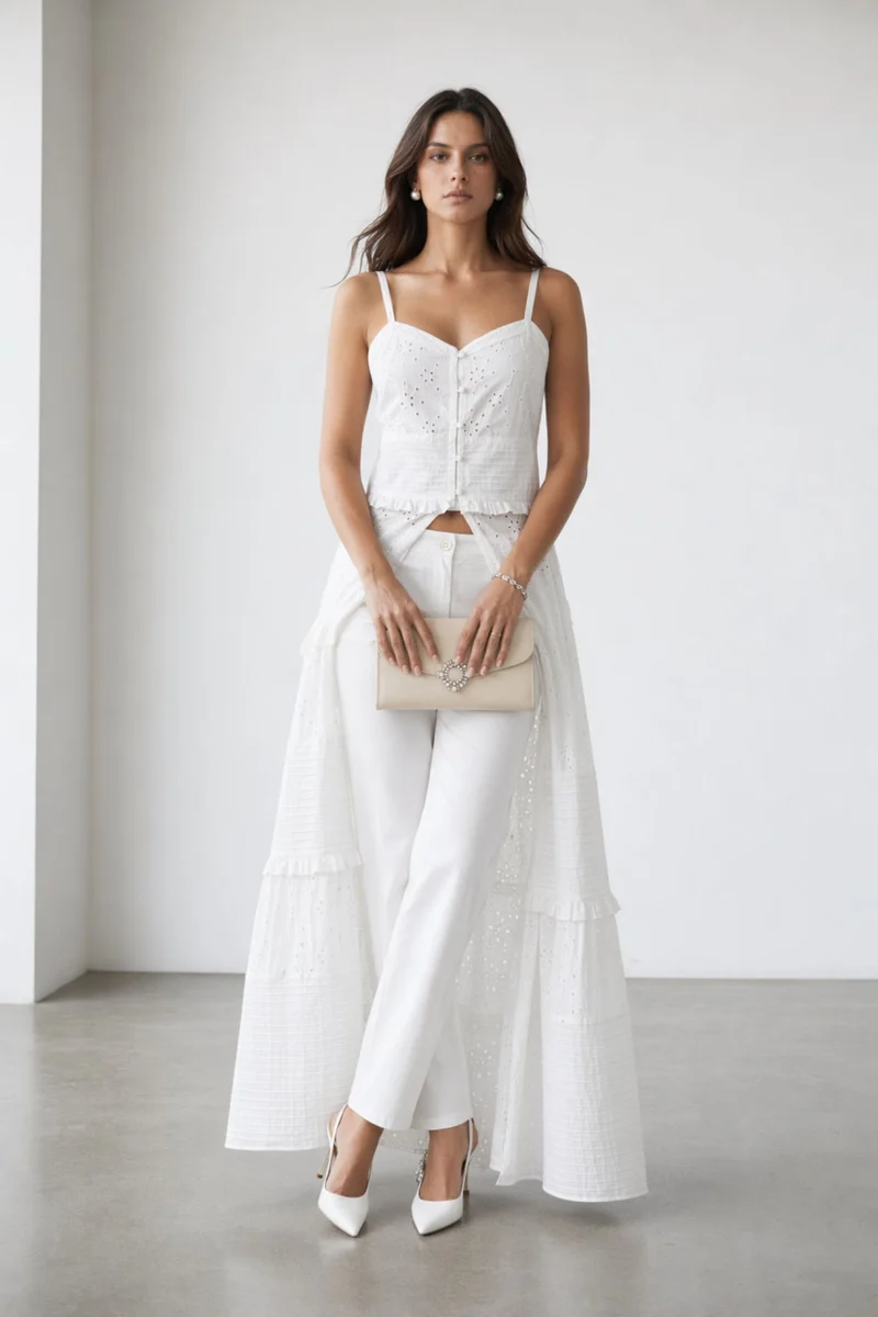 Eliona Top|100% Cotton Lace Panel Maxi Top