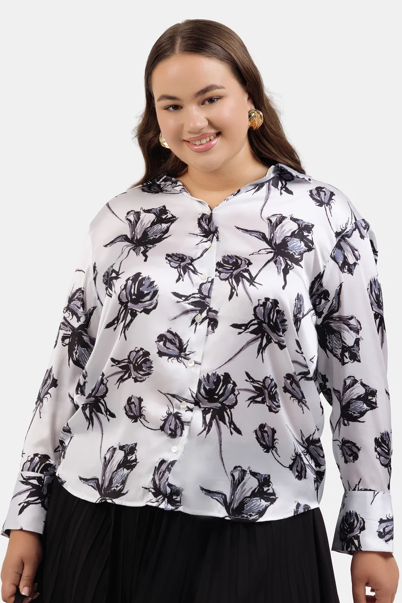 Ceren|Satin Floral Printed Shirt