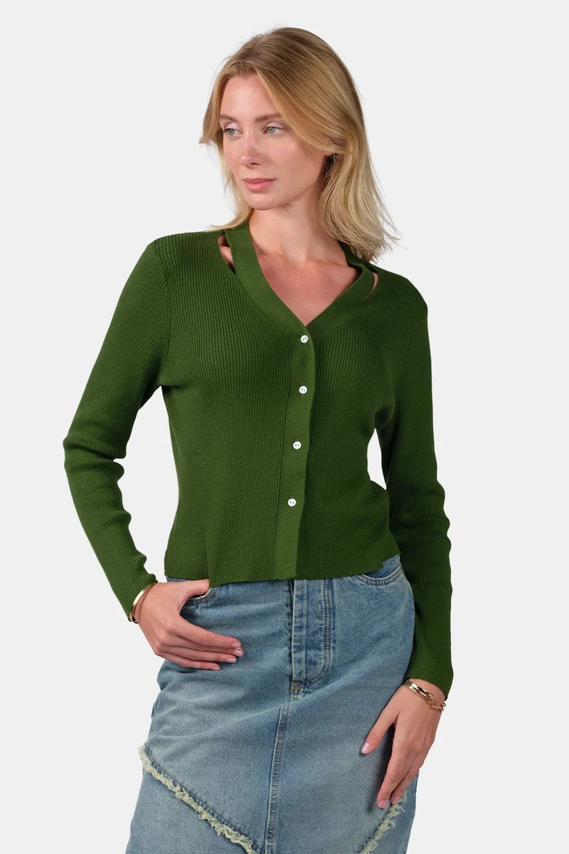 Lida|Cotton V-Neck Button Down Knit Cardigan