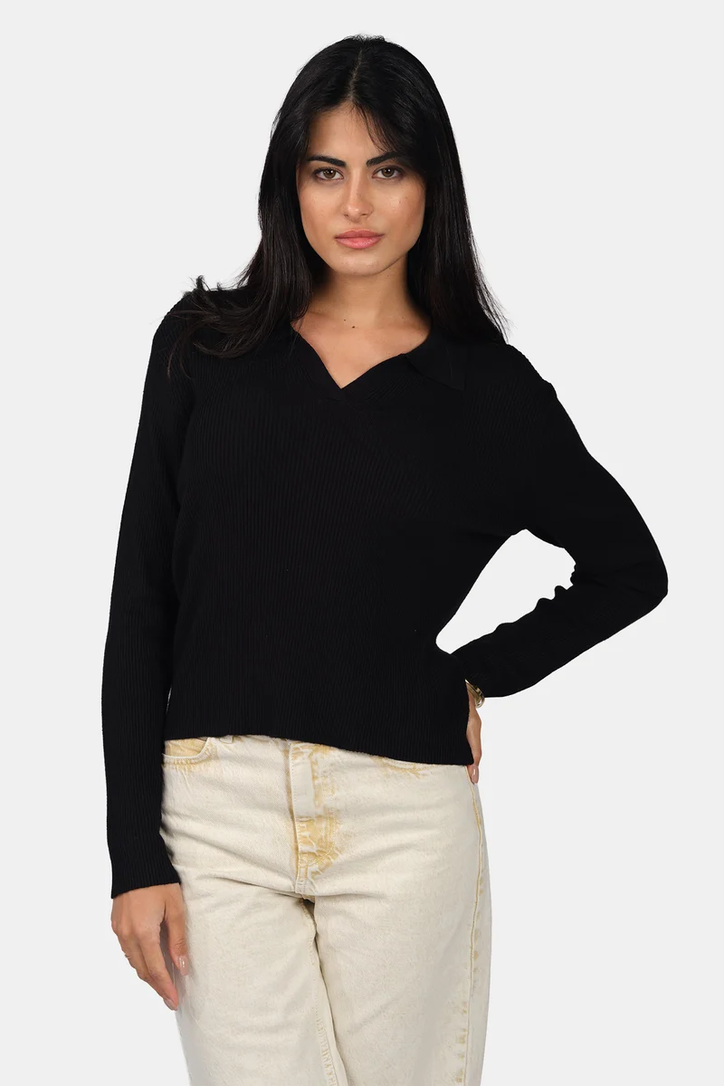 Nela|Viscose Johnny Collar Full Sleeve Knit Top