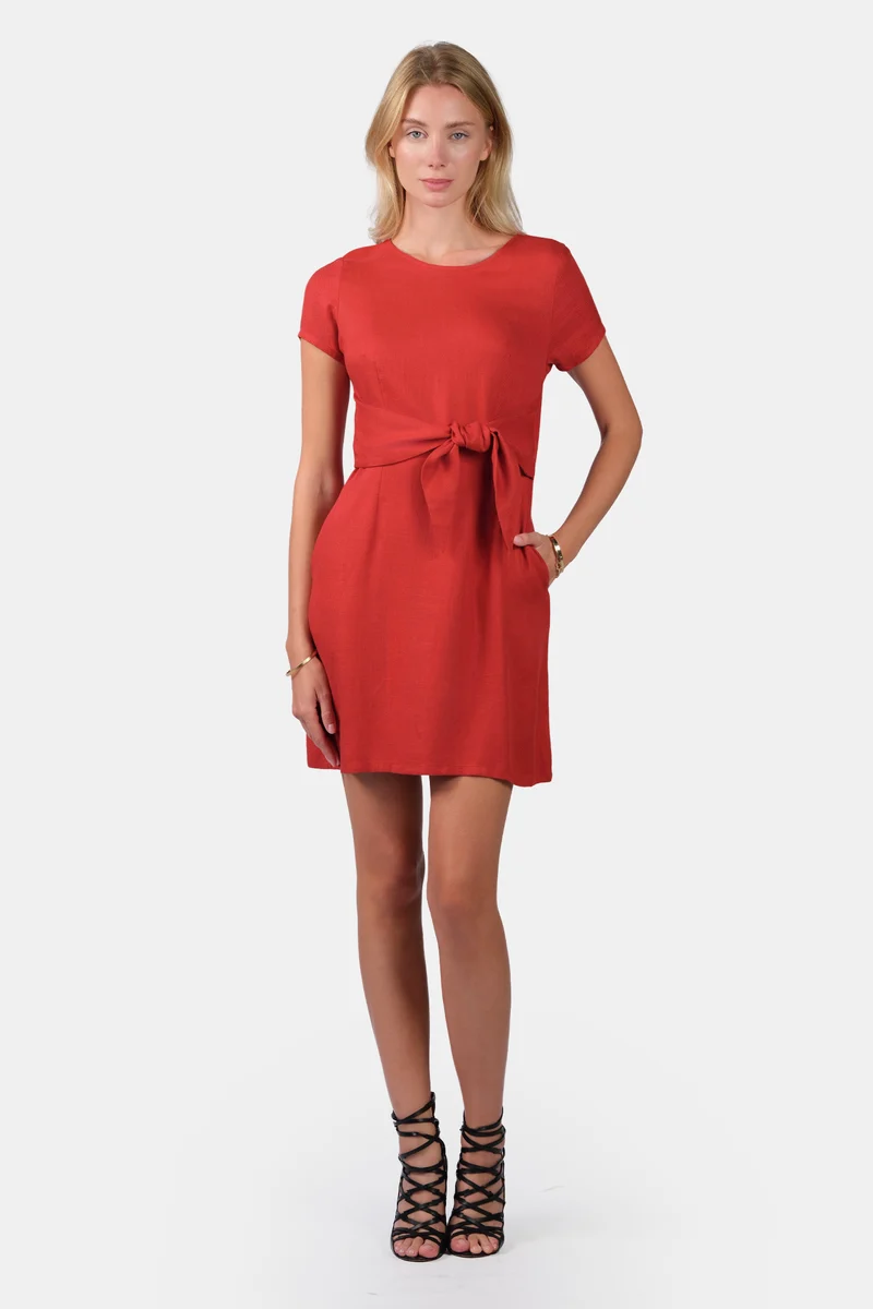 Nikiae|Linen Mini Shift Dress With Front Tie-Up