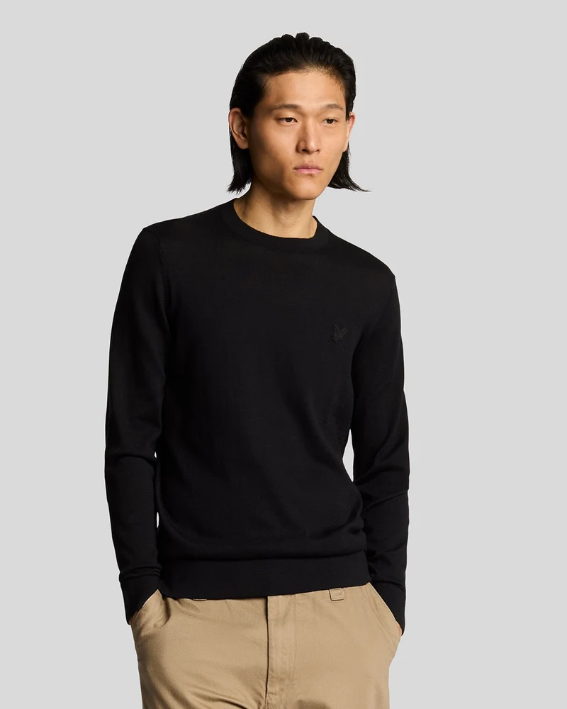Lyle & Scott Herrtröja i superfin bomull med rund hals | Kolsvart