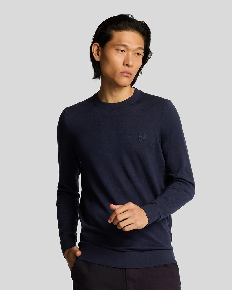 Lyle & Scott Herr Superfine Bomull Rund Halsad Tröja | Mörk Marinblå