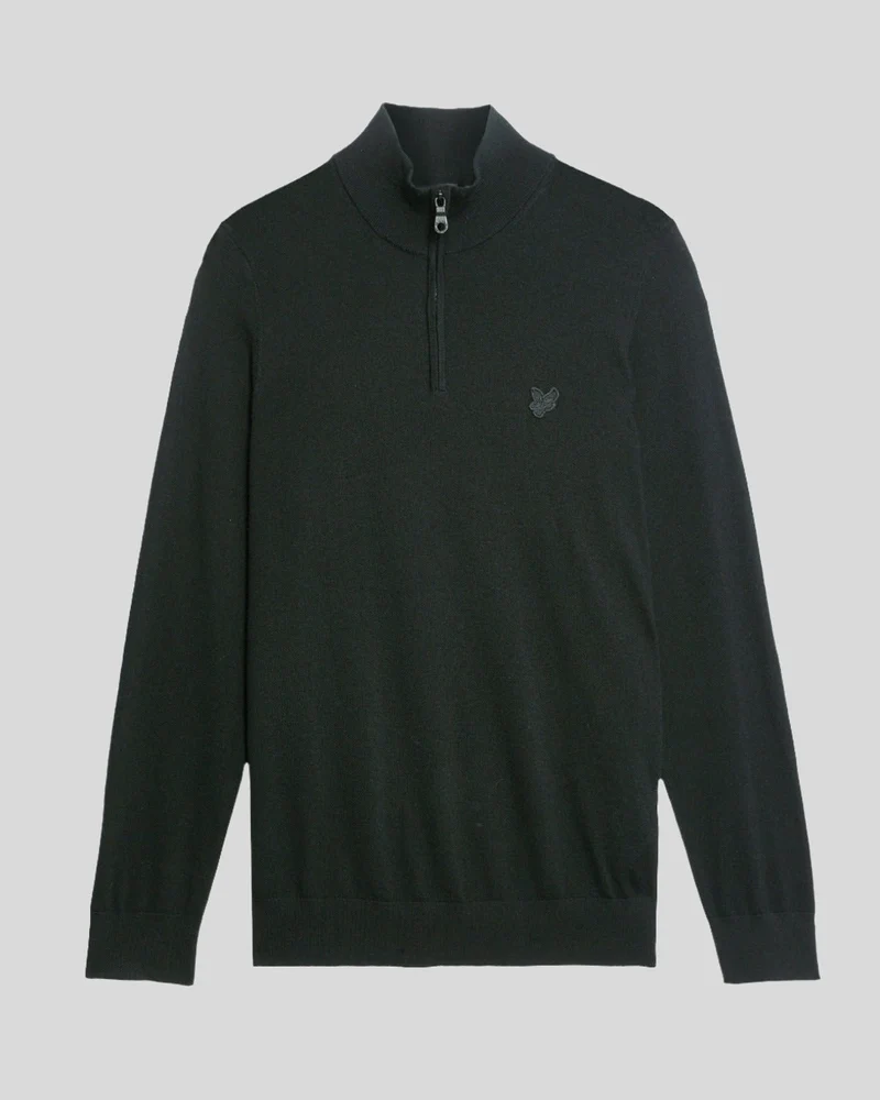 Lyle & Scott Herrtröja i merinoull med 1/4-dragkedja | Kolsvart