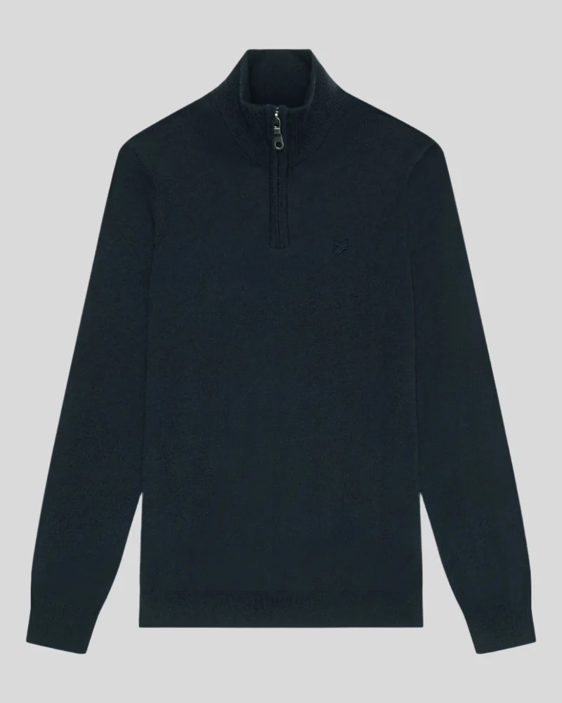 Lyle & Scott Herrtröja i merinoull med 1/4-dragkedja | Mörkblå