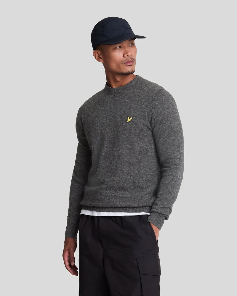 Lyle & Scott Herrtröja i lammullsblandning med rund hals | Antracitgrå melerad