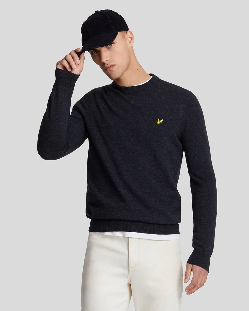 Lyle & Scott Herrtröja i lammullsblandning med rund hals | Mörk marinblå melerad