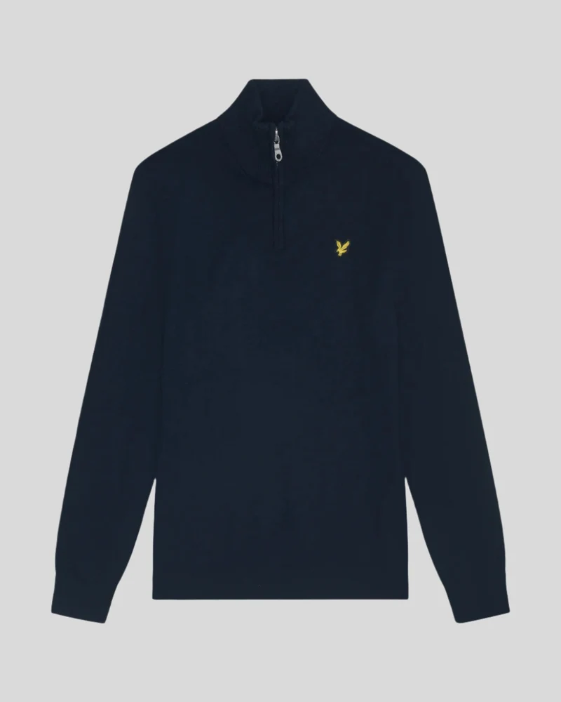 Lyle & Scott Herrtröja i bomullsmerinoull med 1/4-dragkedja | Mörkblå