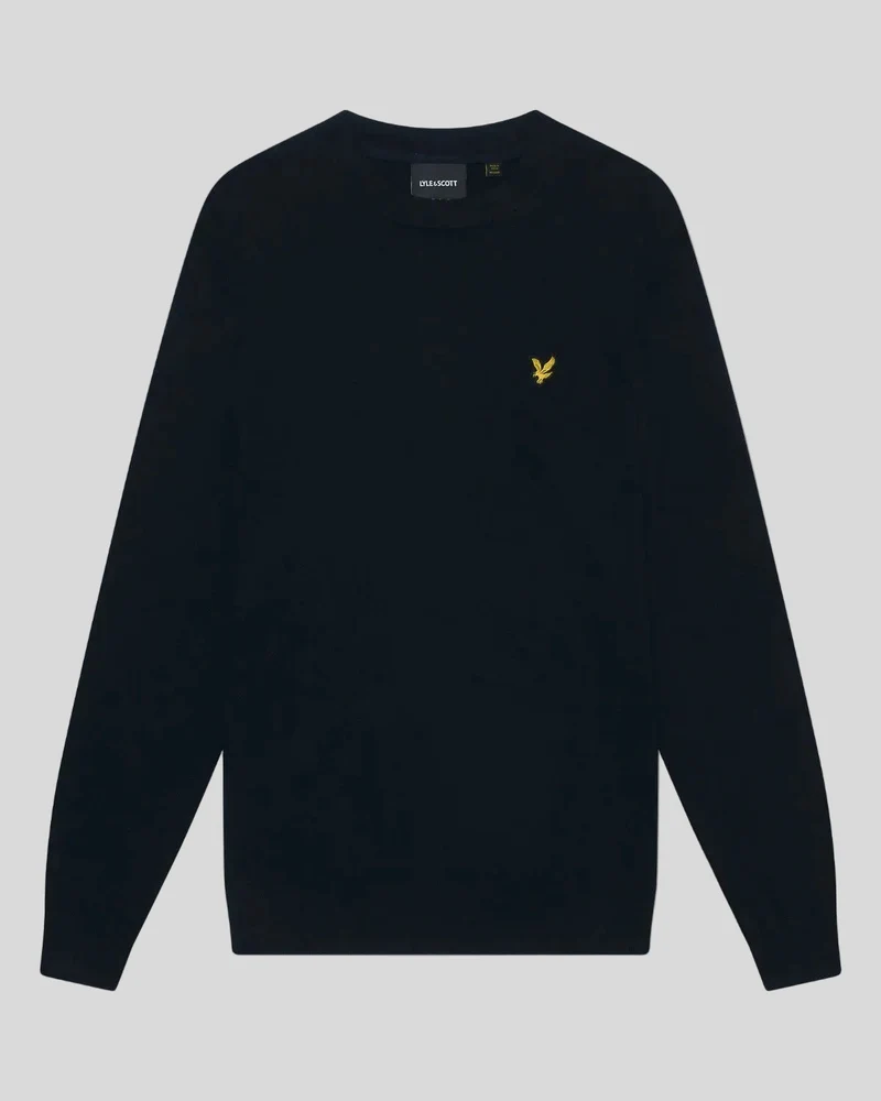 Lyle & Scott Herrtröja i bomullsmerinoull med rund hals | Mörkblå