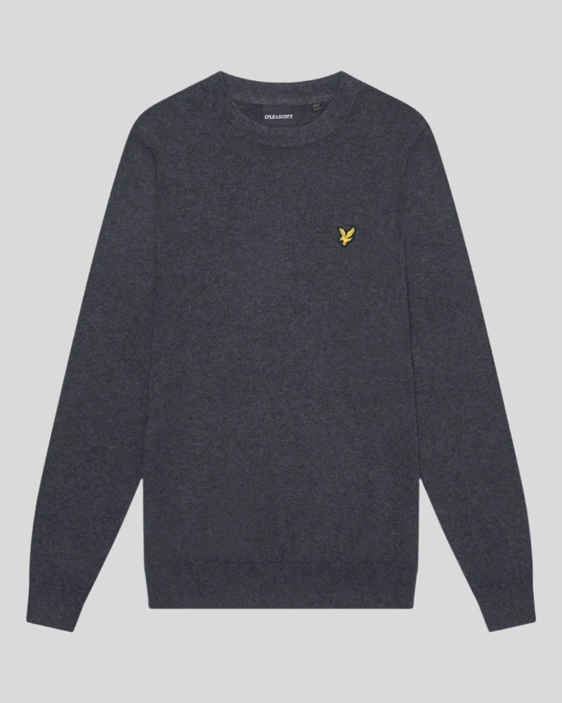 Lyle & Scott Herrtröja i bomull i merinoull med rund hals | Antracitgrå melerad