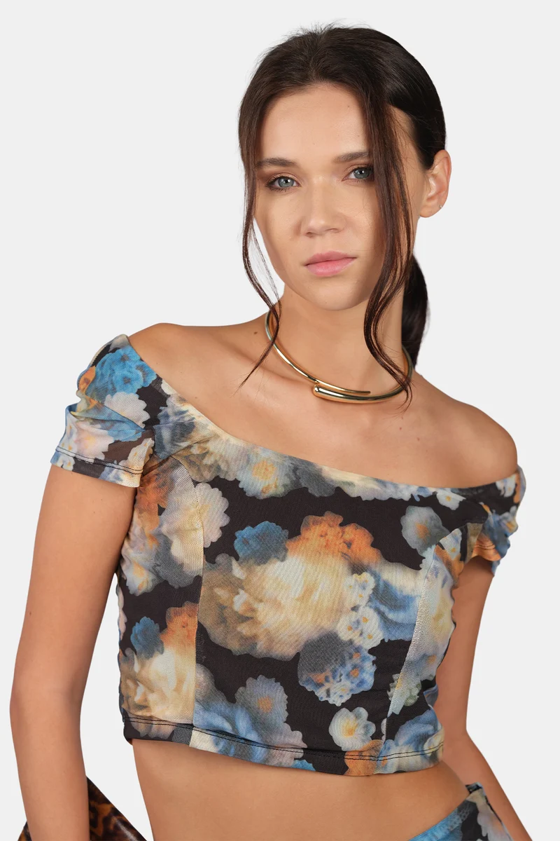 Aeris Top|Mesh Abstract Print Fitted Top