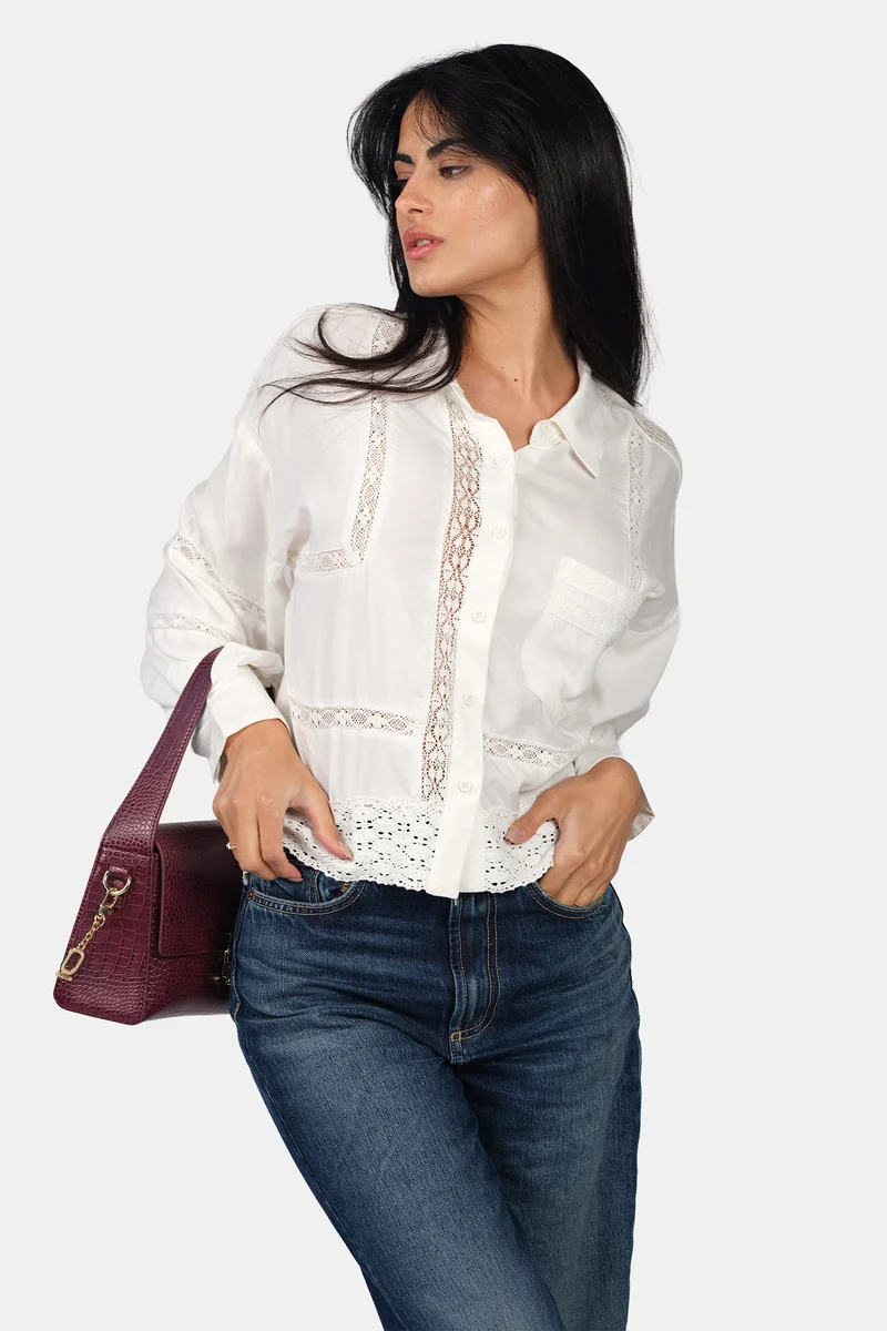 CIA|100% Viscose Lace Accent Overshirt