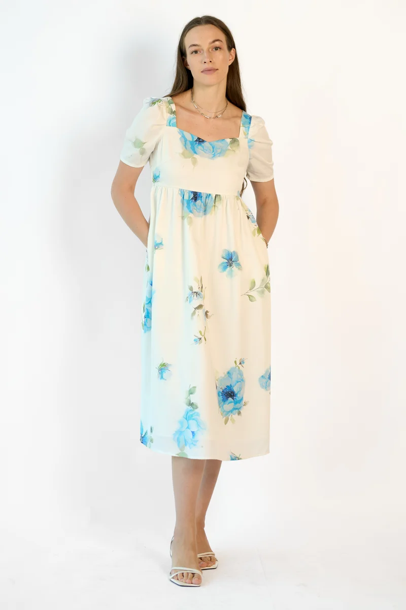 Elaria|100% Tencel Volume Sleeve Midi Dress