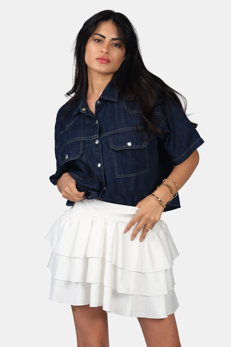 Zola|100% Cotton Boxy Cropped Denim Shirt
