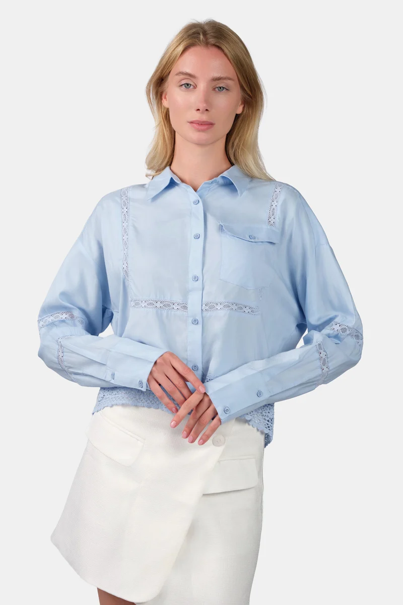 Alina|100% Viscose Crop Shirt With Lace
