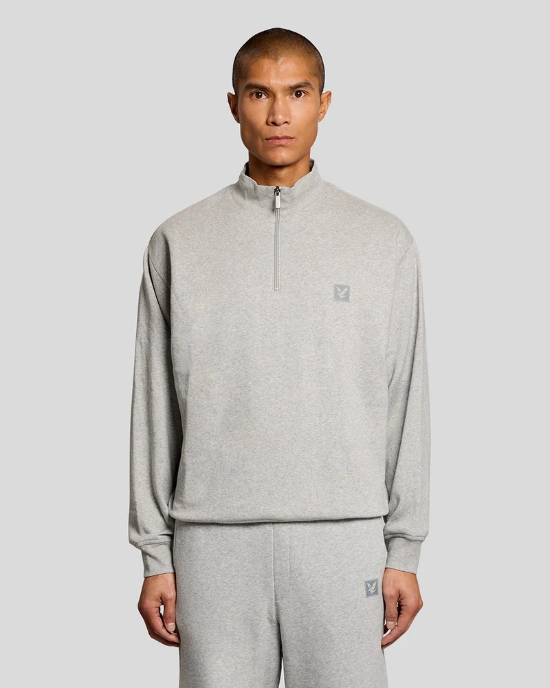 Lyle & Scott Herr Lounge-tröja med kvarts dragkedja | Ljusgrå melerad