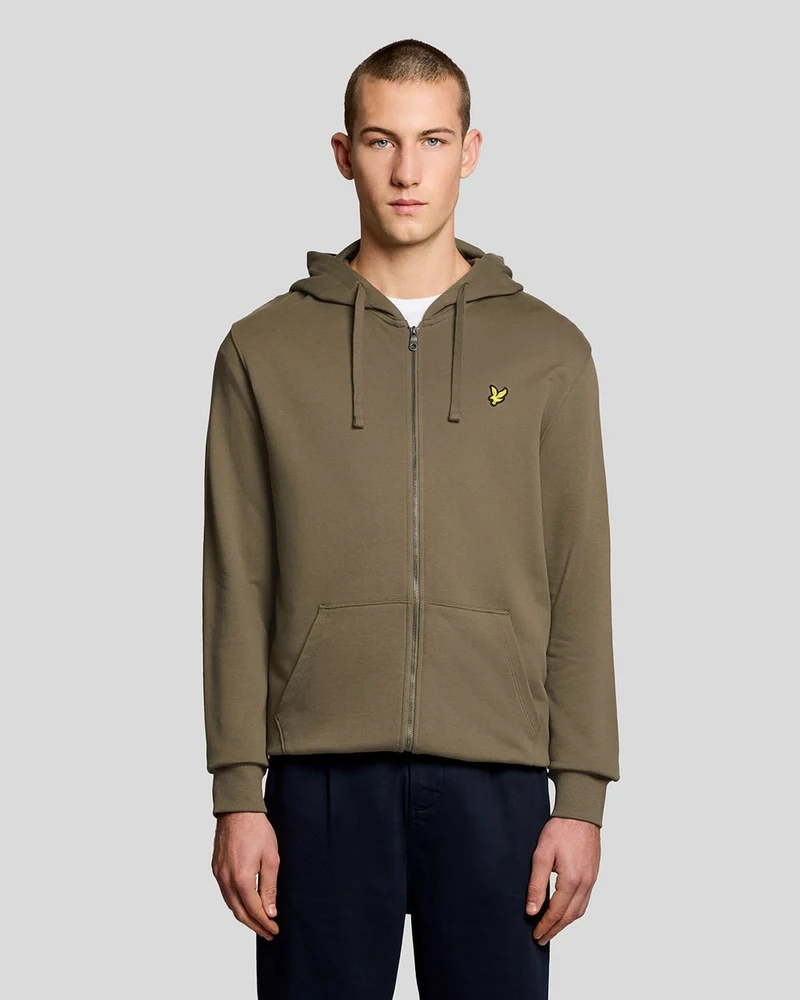 Lyle & Scott Herr Loopback Bomull Hel Dragkedja Hoodie | Khaki Ash