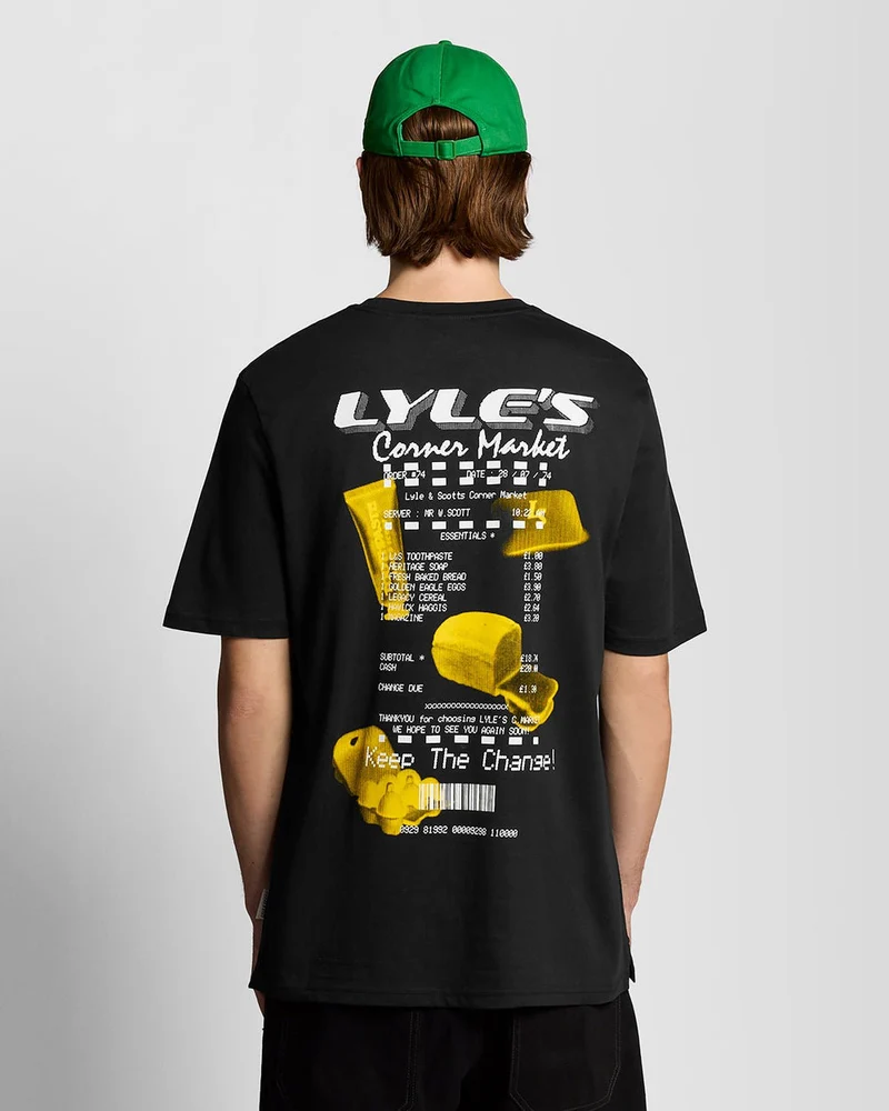 Lyle & Scott Herr T-shirt med kvittotryck på baksidan | Svart