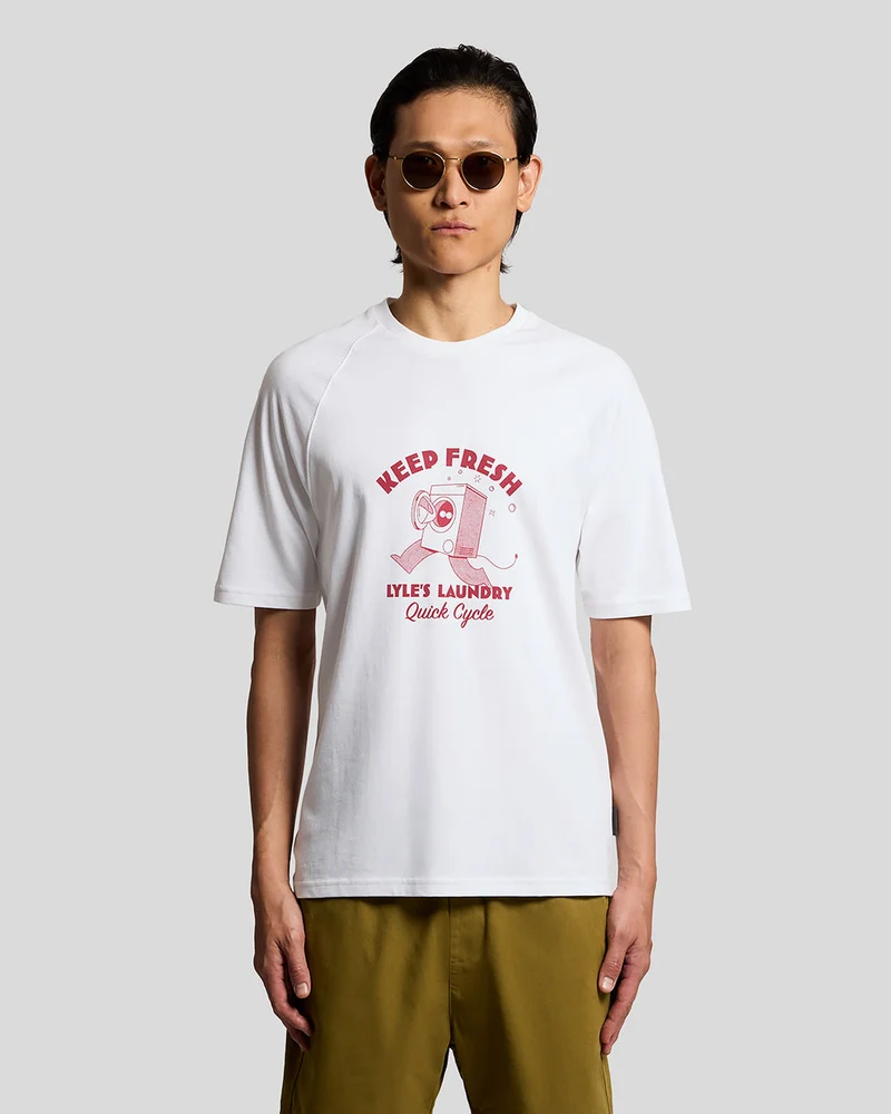 Lyle & Scott Herr T-shirt med grafisk design och Keep Fresh-motiv | Vit