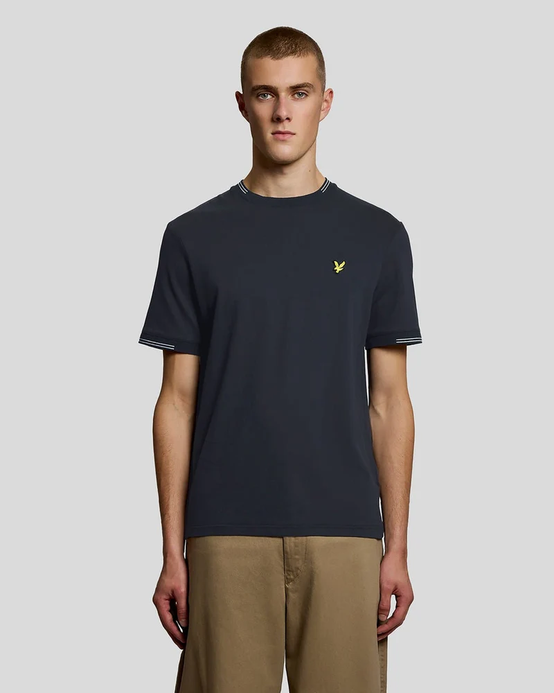 Lyle & Scott Herr T-shirt med fin spets | Mörk marinblå kritfärgad