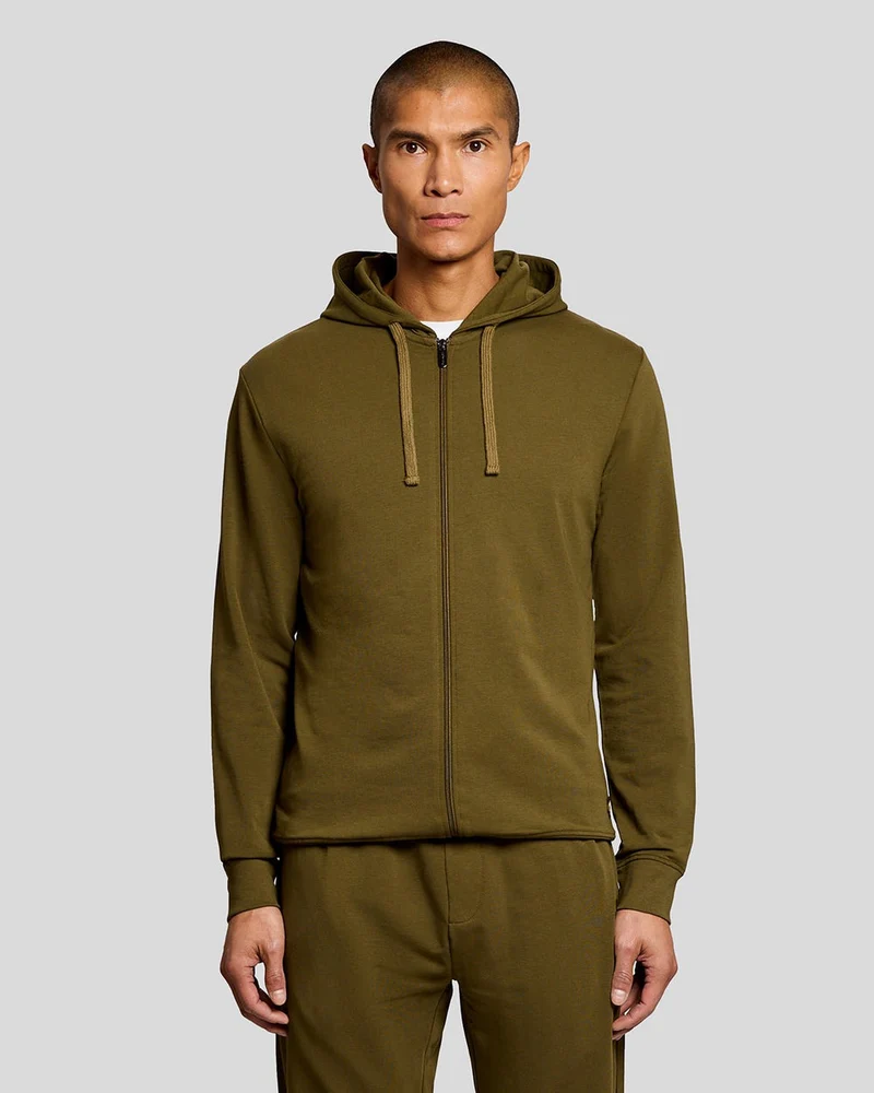 Lyle & Scott Lättvikts Lounge Zip Hoodie för män | Olivgrön