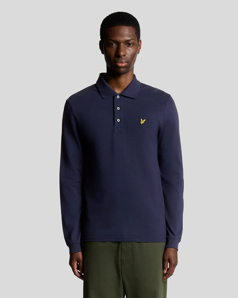 Lyle & Scott Herr långärmad bomullspoloskjorta | Marinblå