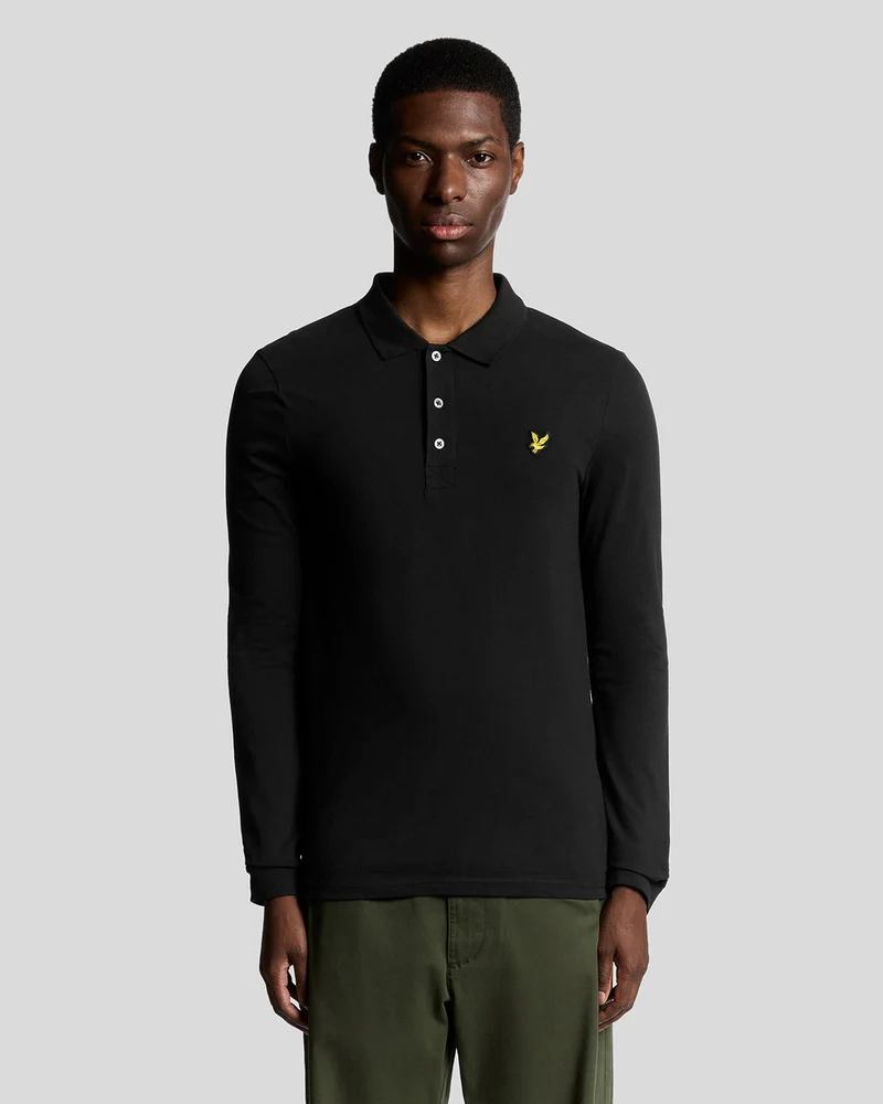 Lyle & Scott Herr långärmad bomullspolo | Kolsvart