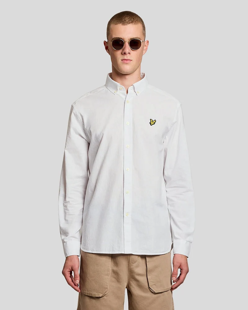 Lyle & Scott Herrskjorta i linneblandning i oxford | Vit