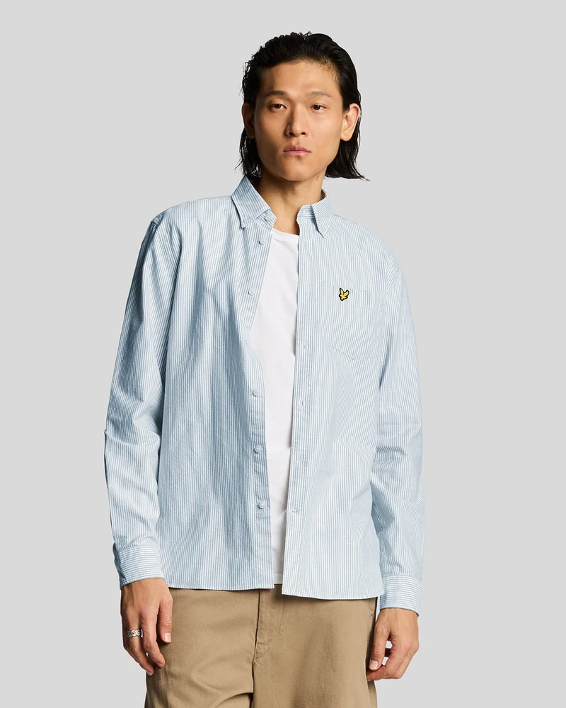 Lyle & Scott Randig Oxfordskjorta i bomull för män | Ljusblå