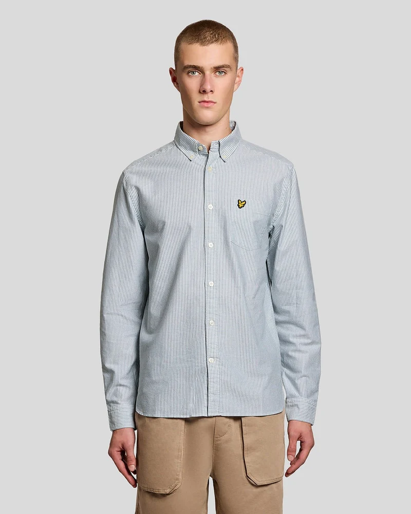 Lyle & Scott Randig Oxfordskjorta i bomull för män | Everglade