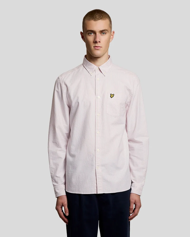 Lyle & Scott Randig Oxfordskjorta i bomull för män | Rosa grapefrukt