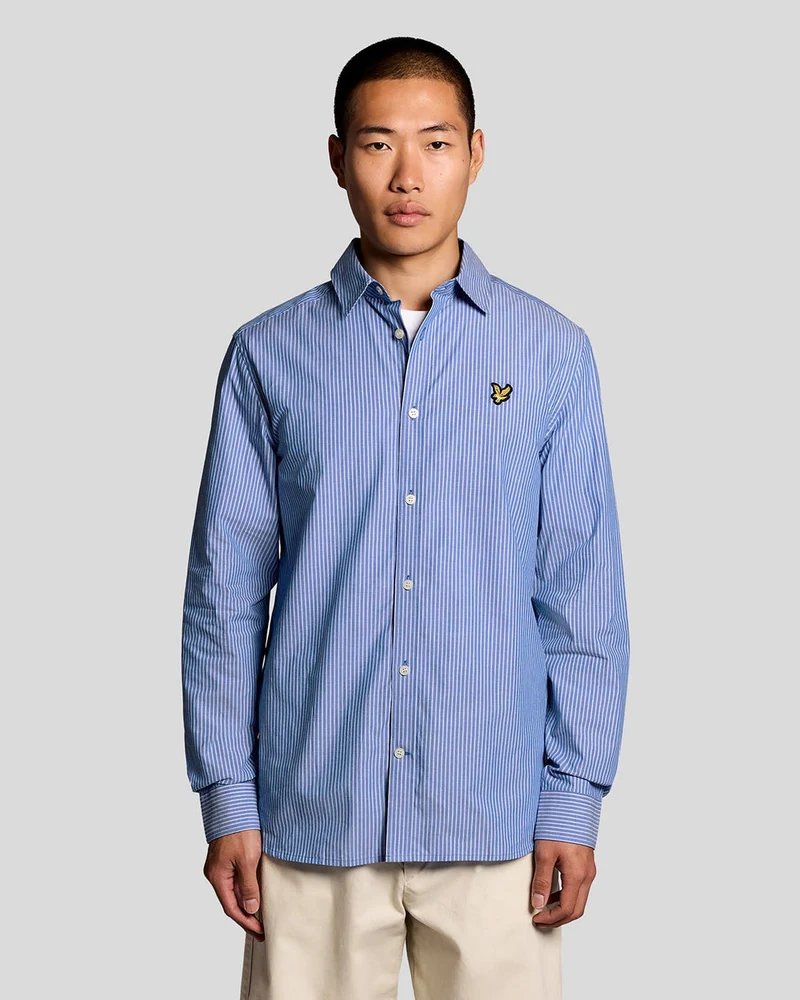 Lyle & Scott Herrskjorta i bomullspoplin med dubbla randar | Lucid Blue