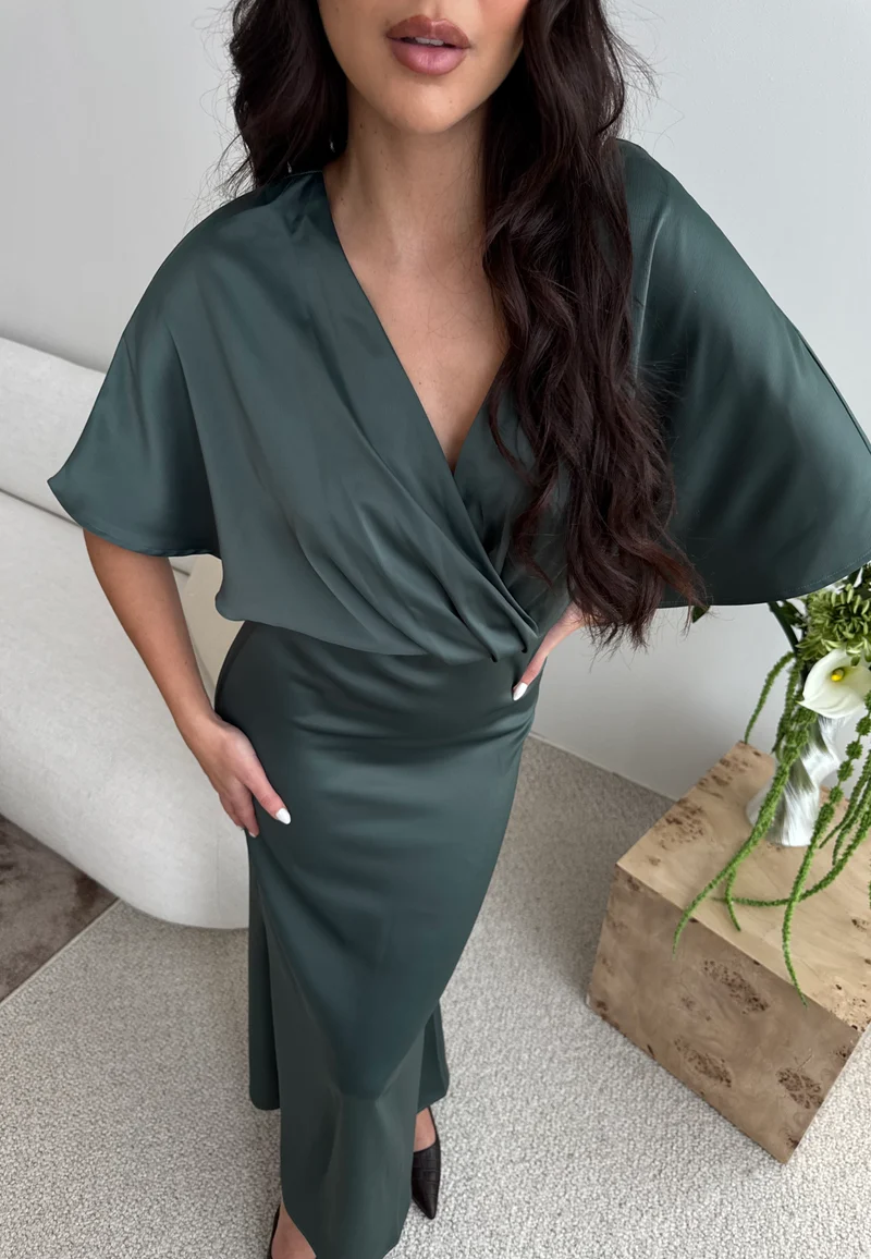 Wrap Satin Ankle Dress