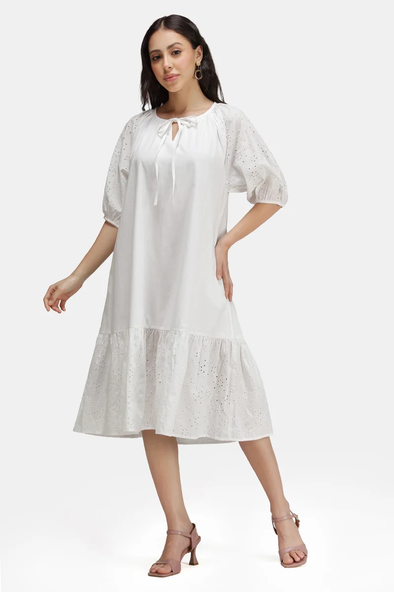 Elyra|100% Cotton Schiffli Lace Shirt Dress