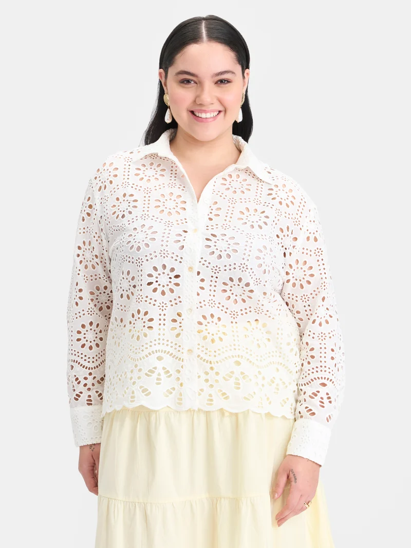 Martha Btc|100% Cotton Boxy Schiffli Shirt