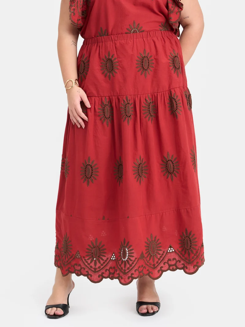 Lumara|100% Cotton Schiffli Maxi Skirt