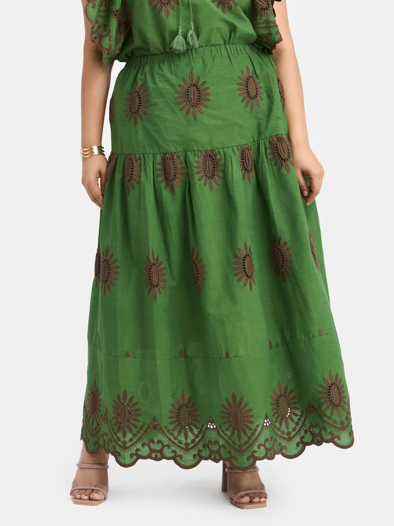 Portia|100% Cotton Schiffli Maxi Skirt