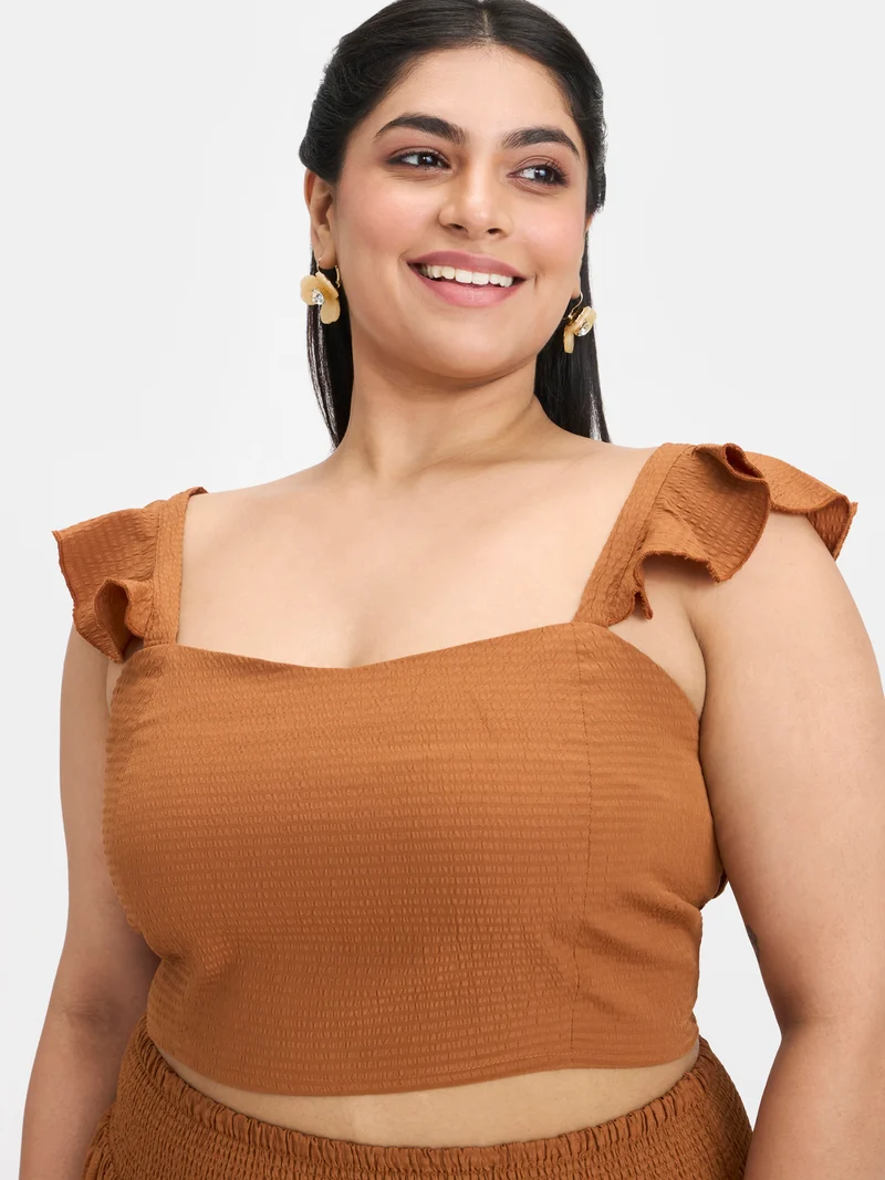 Miraki Top|Bubble Crepe Ruffle Strap Top