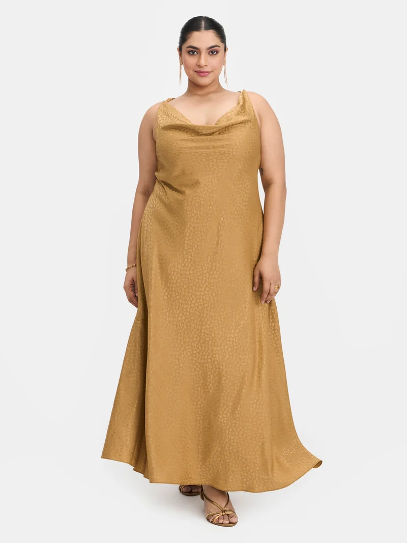 Marisol|Jacquard Satin Cowl Neck Dress