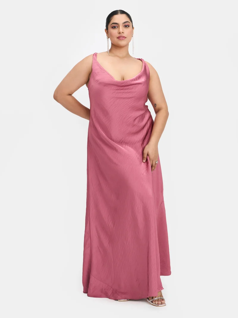 Auriel|Hammered Satin Cowl Neck Dress