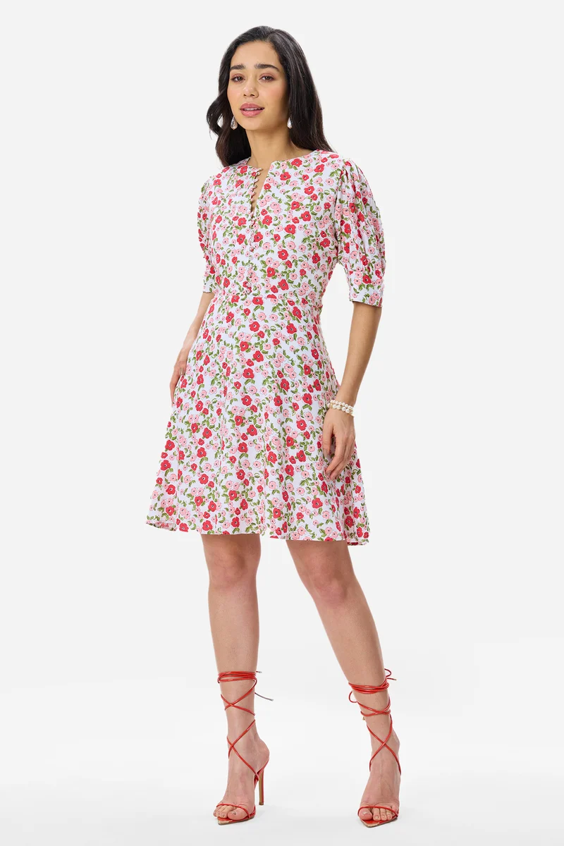 Rae|100% Viscose Puff Sleeve Mini Dress