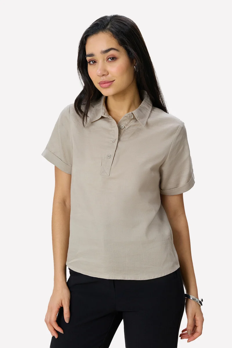 Moira|100% Cotton Rolled-Up Sleeve Shirt