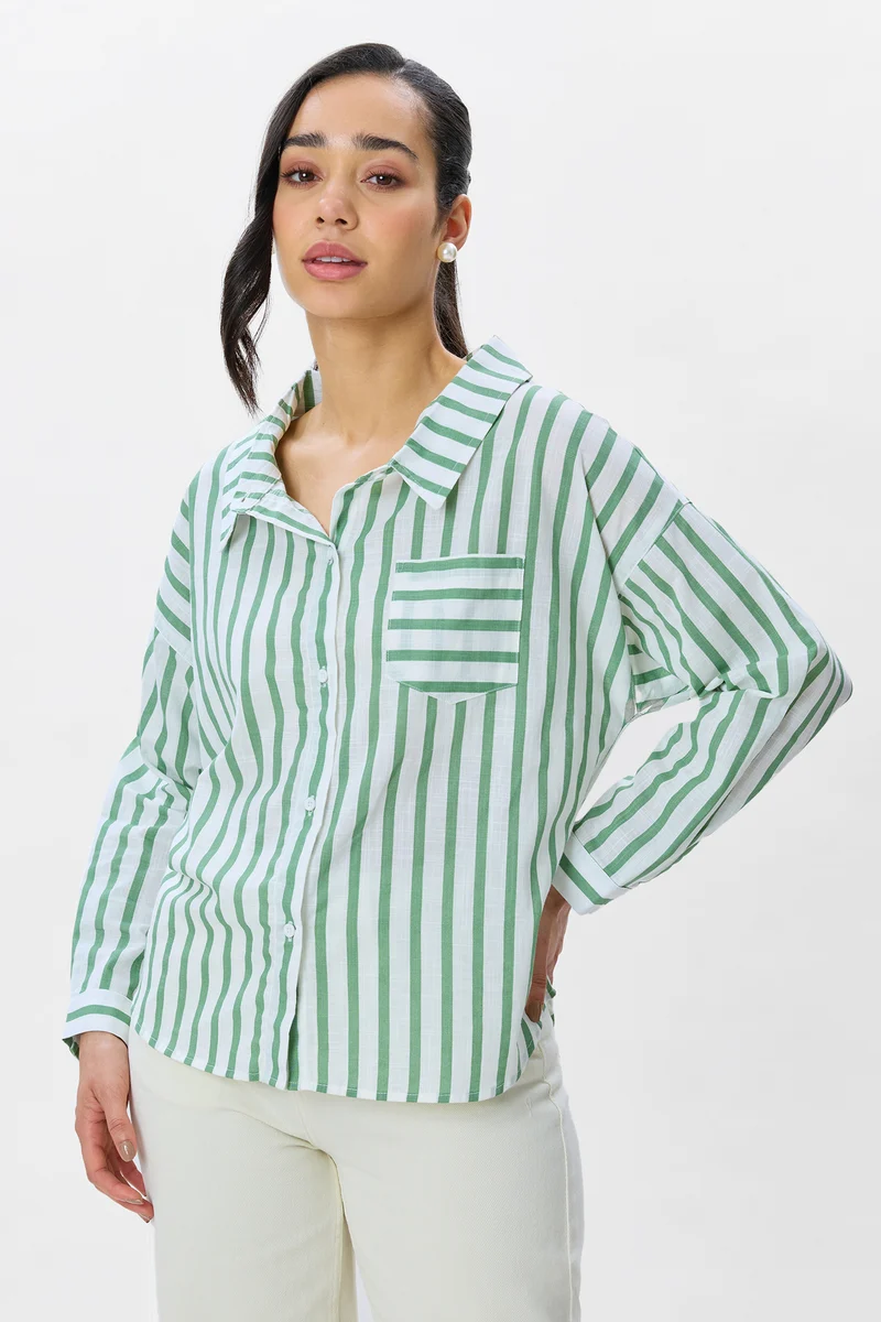 Janie|100% Cotton Drop Shoulder Shirt