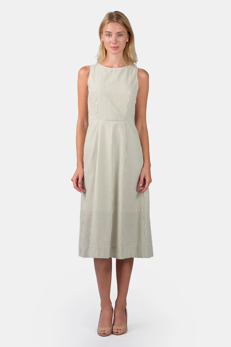 Como|100% Cotton Paneled Sleeveless Midi Dress